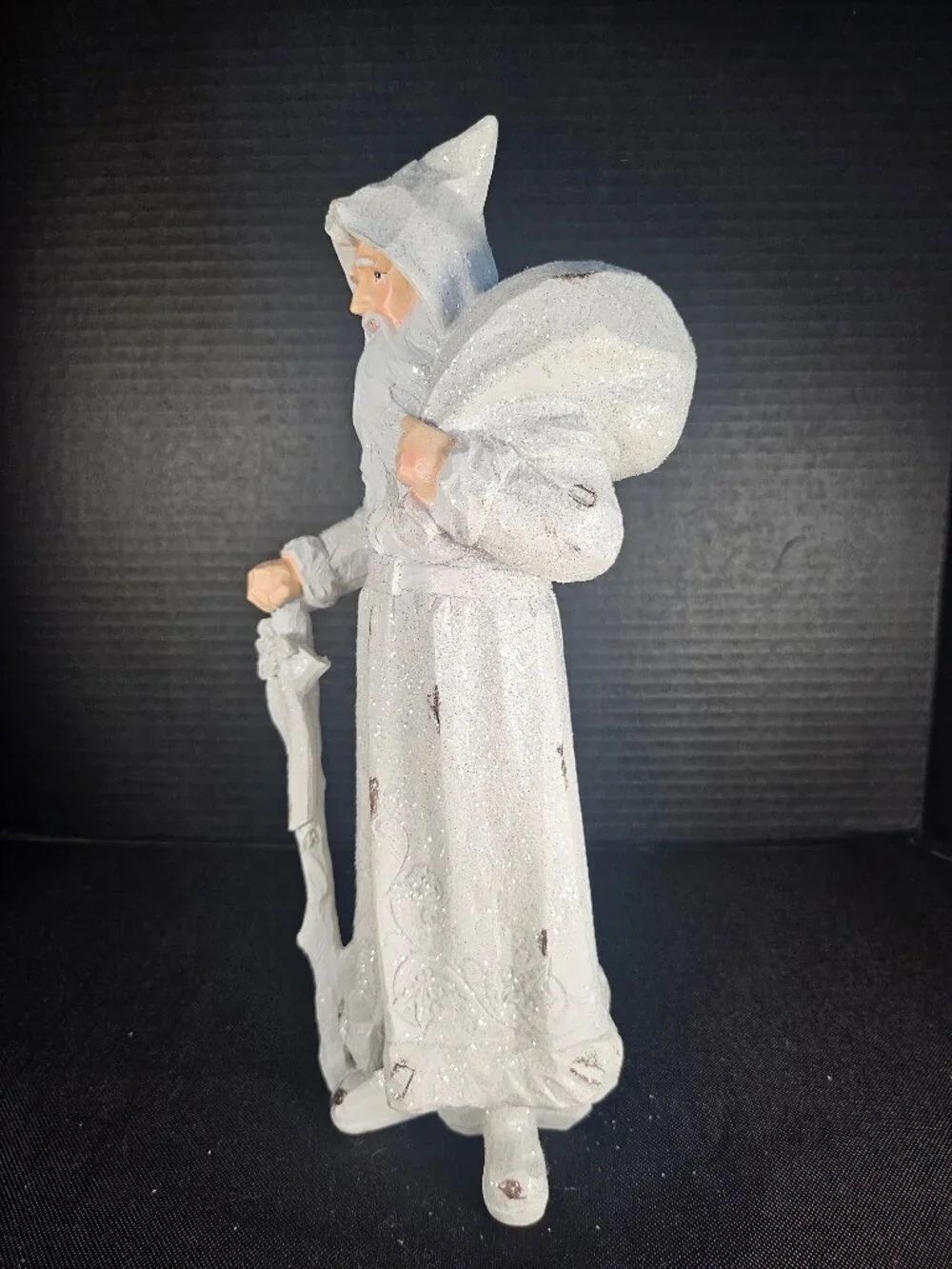 White Glitter Rustic Santa Figurine 12